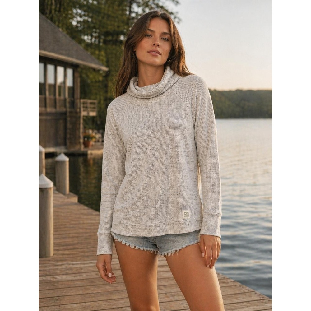 OUTDOOR RESEARCH Women's Pullover Waffle Knit MEDIUM White Grid Thermal Fleece - Picture 1 of 9